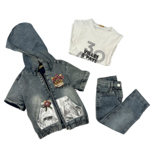 3PC [HAPPY CATS] JEAN/JACKET SET